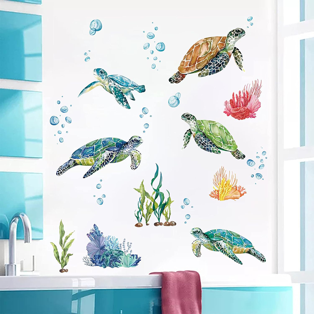 Baby Nursery Under The Sea - Watercolor Sea Turtles Wall Sticker Under