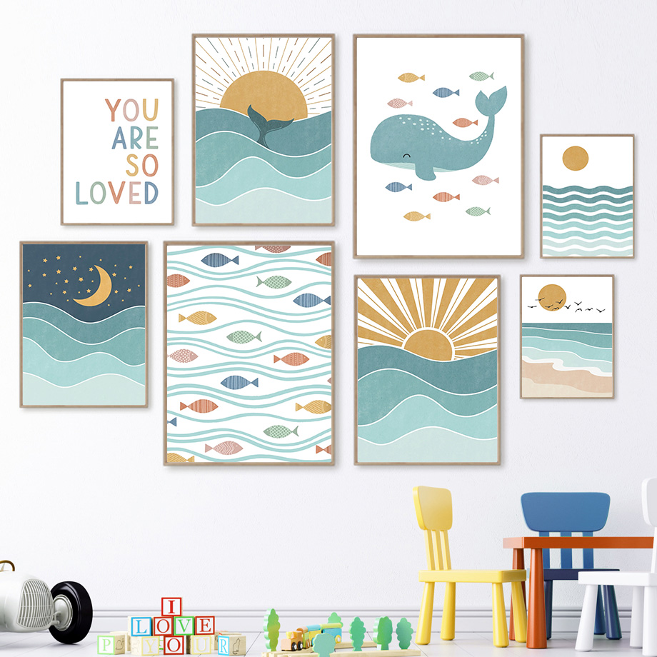 Baby Nursery Quotes - (2D canvas painting) Fish Whale Seagull