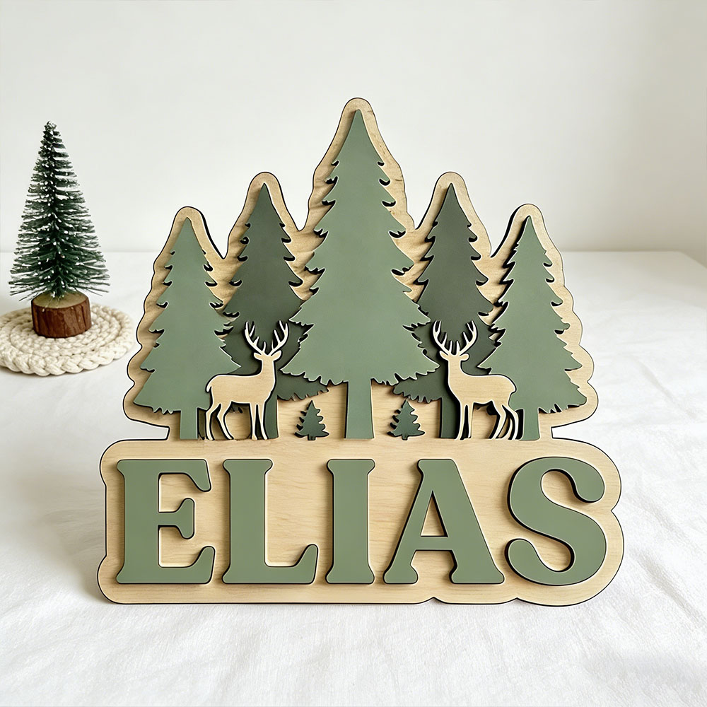 Baby Nursery Mountain Theme - Custom Forest Elk Pine Tree Name