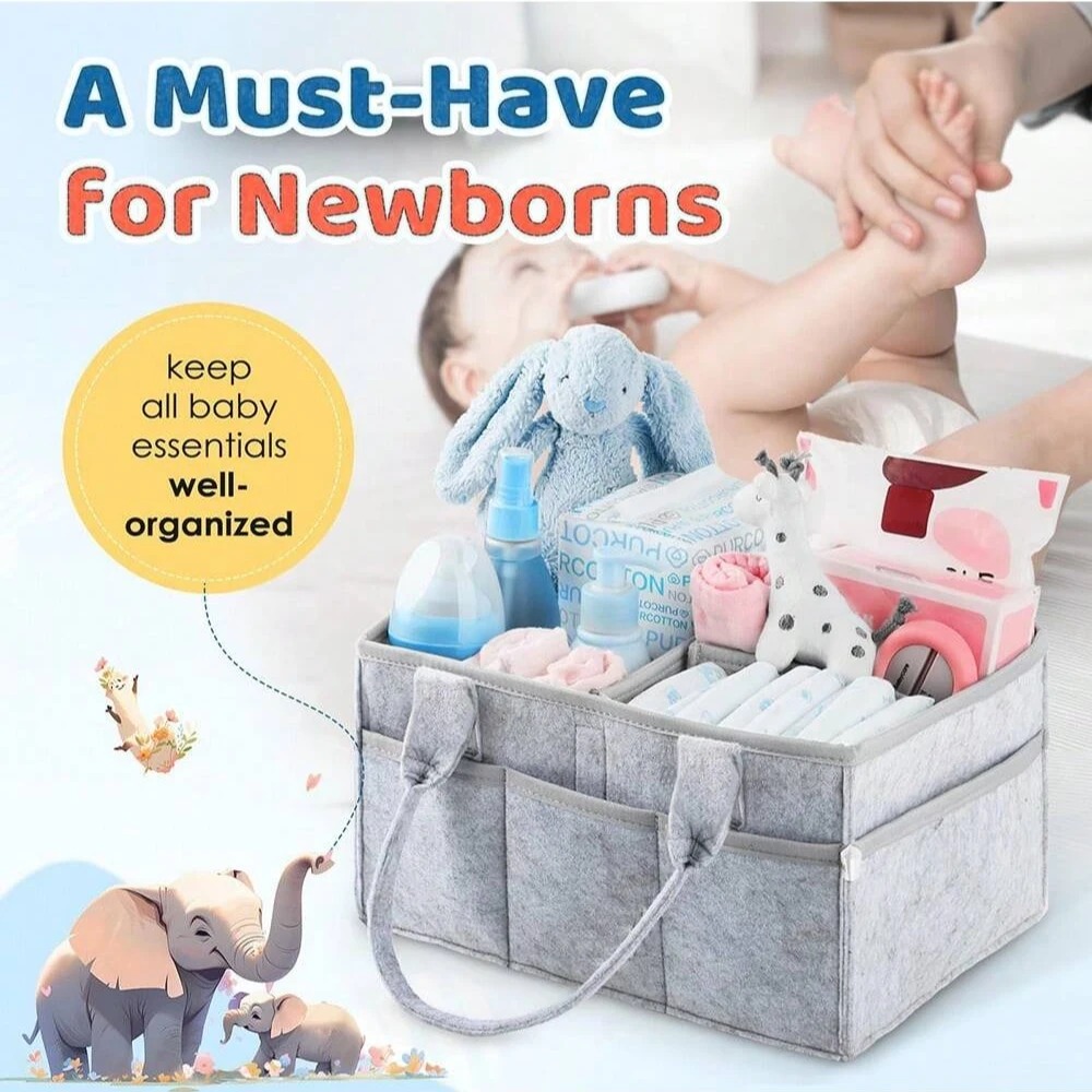 Baby Nursery Gender Neutral - Baby Diaper Caddy with Handle, Gender-Neutral