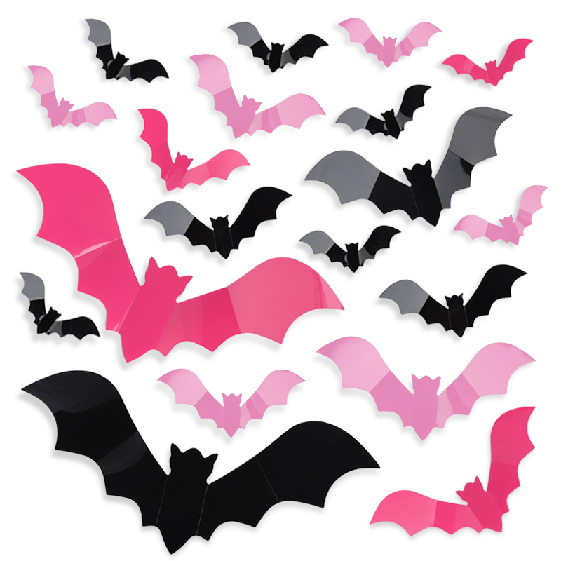 Wall Decal Nursery - 24/48Pcs Halloween Pink Bats Window Sticker