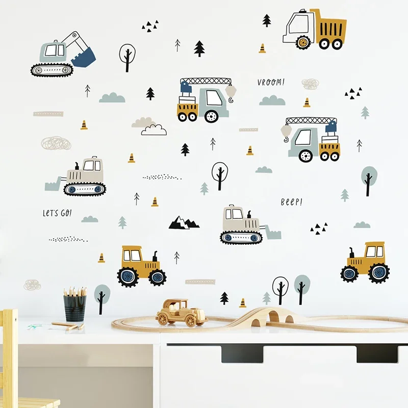 Wall Decal Nursery - Hand Drawn Cute Cars Cargo Truck