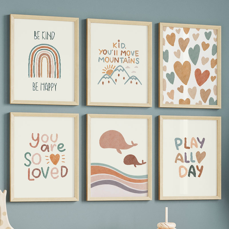 Baby Nursery Quotes - Cartoon Ocean WhaleRainbow Heart Poster Loved