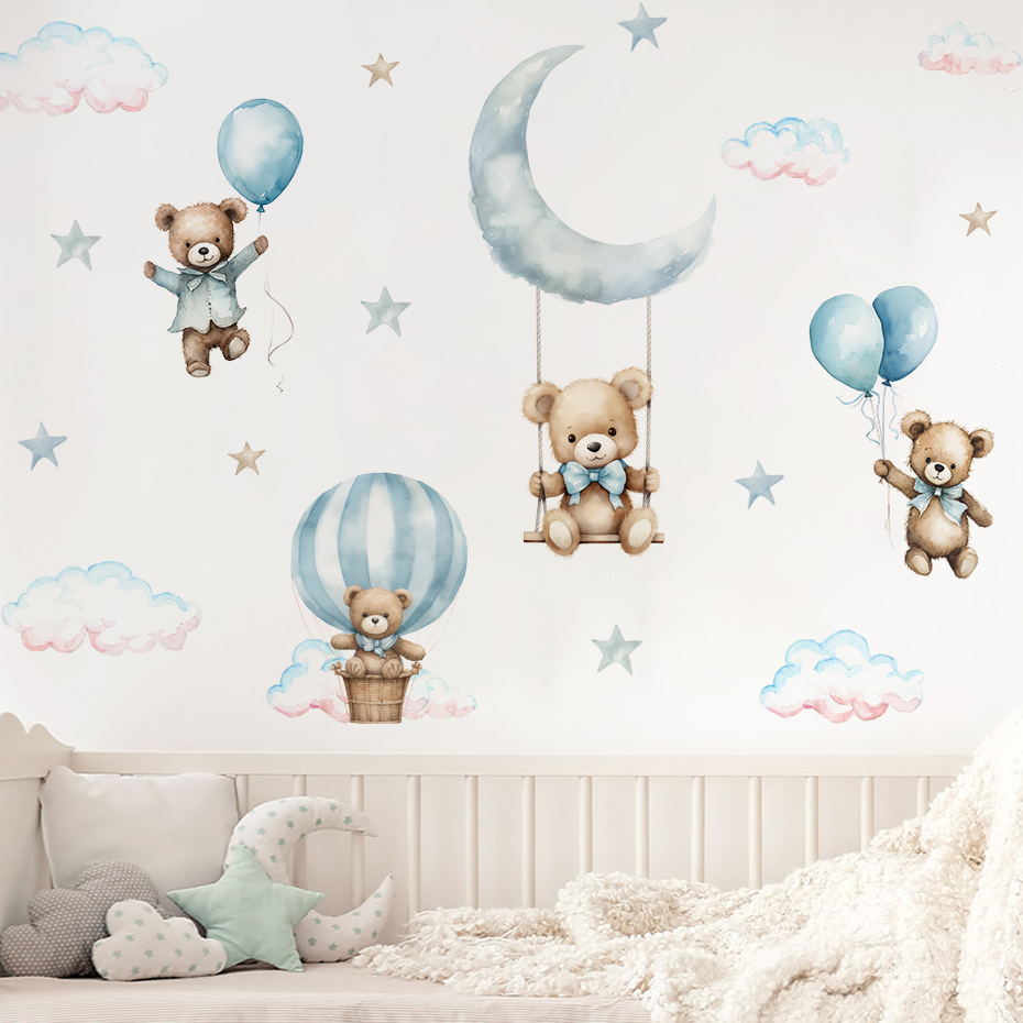 Watercolor Bear Hot Air Balloo - đánh giá và giá Baby Nursery Set Furniture