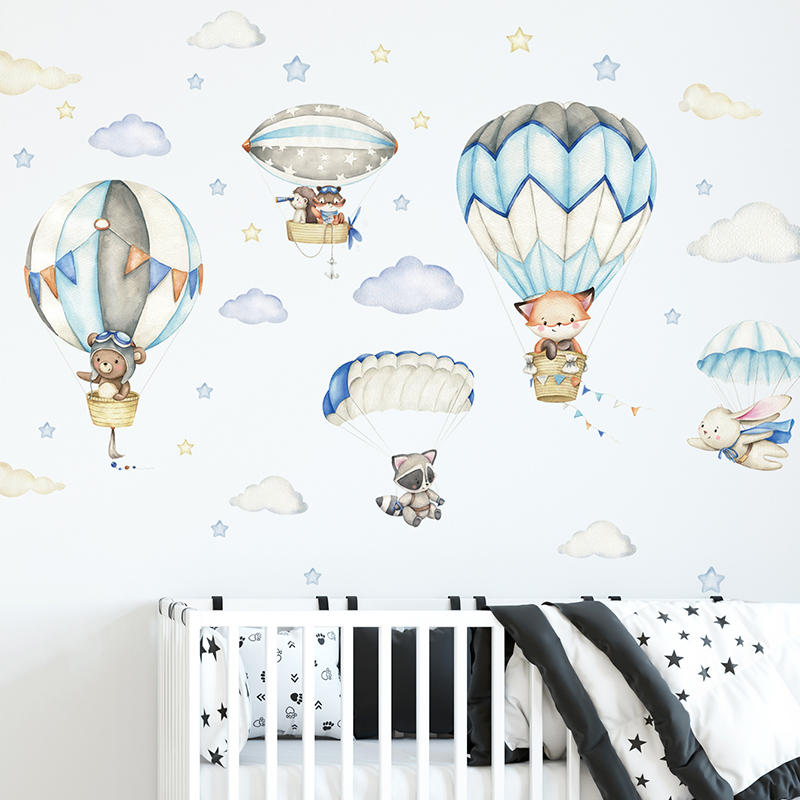Cartoon Cute Animals Hot Air B - đánh giá và giá Wall Decal Nursery