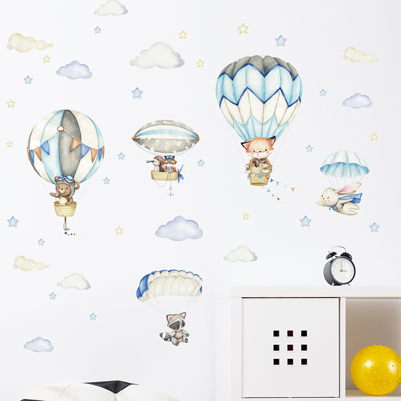 Cartoon Cute Animals Hot Air B - đánh giá và giá Wall Decal Nursery