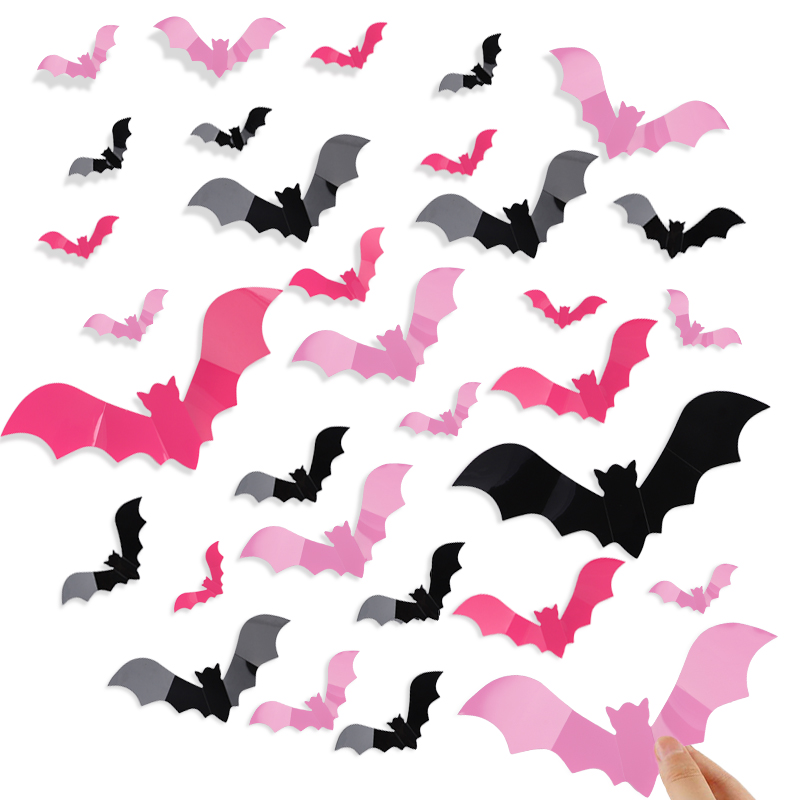 24/48Pcs Halloween Pink Bats W - đánh giá và giá Wall Decal Nursery
