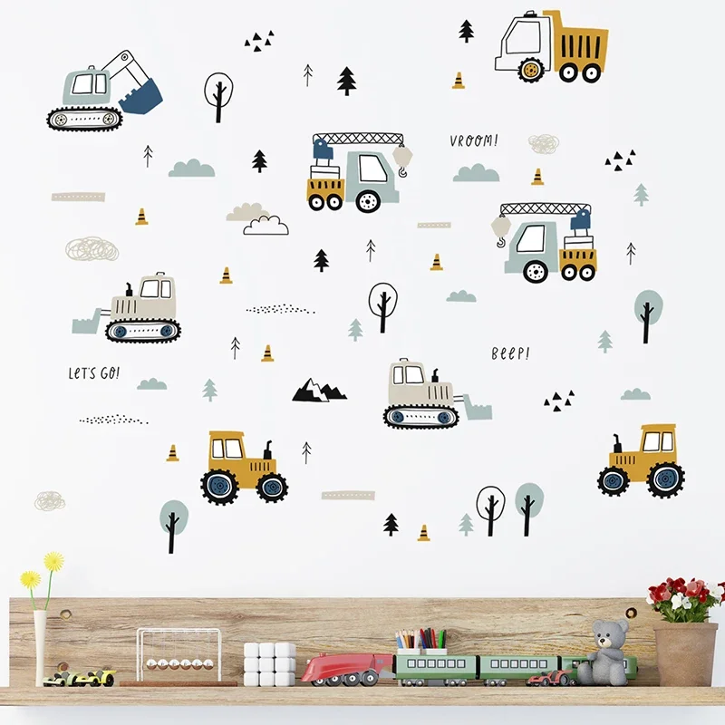 Hand Drawn Cute Cars Cargo Tru - đánh giá và giá Wall Decal Nursery