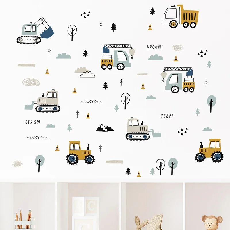 Hand Drawn Cute Cars Cargo Tru - đánh giá và giá Wall Decal Nursery
