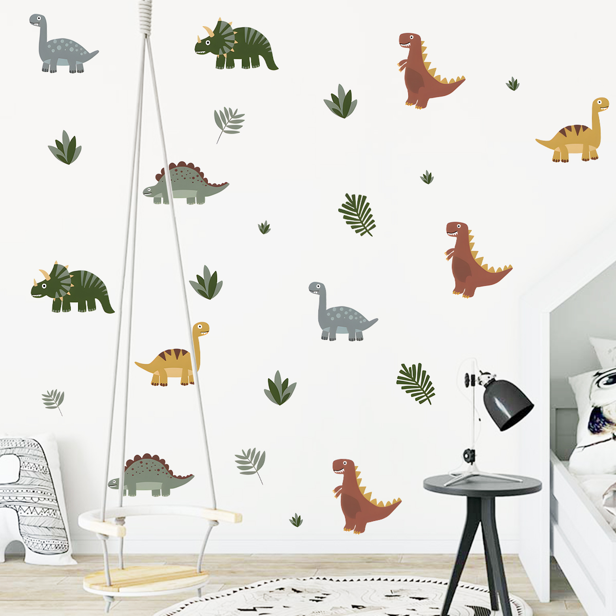 Cartoon Cute Dinosaur Leaf Ani - đánh giá và giá Wall Decal Nursery